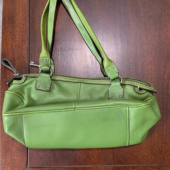 Fossil Green Leather Shoulder Bag with Buckle Pockets - Picture 2 of 3